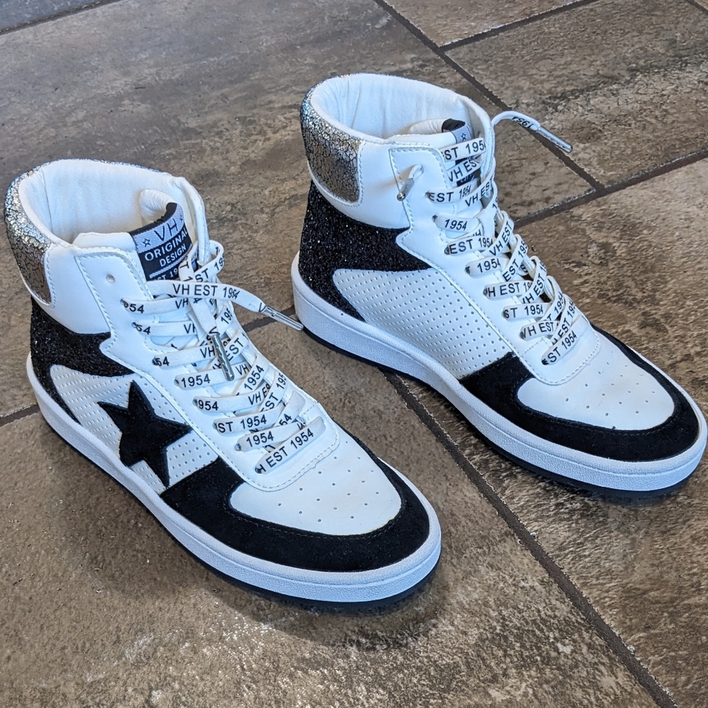 VH Original Design Baddie High Top Court Sneaker Size 6.5 Black Matt Glitter